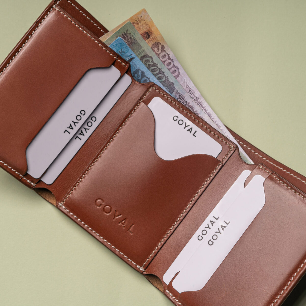 Goyal Leather Imperium Fold – Premium Trifold Wallet with Strap Lock Brown - Image 2